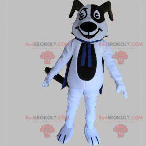 Schwarzweiss-Hundemaskottchen mit einem blauen Umhang -