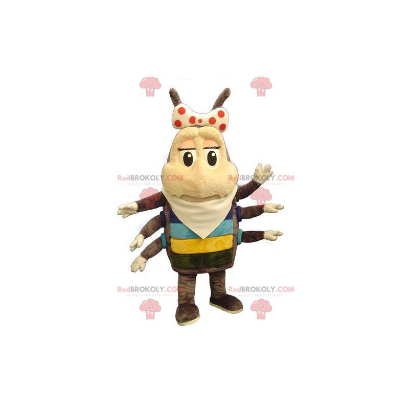 Mascote inseto pulga marrom e bege 6 pernas - Redbrokoly.com
