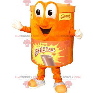 Mascota de caja naranja. Mascota de bebida de chocolate -