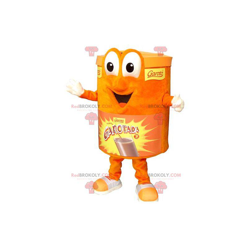 Mascote da caixa laranja. Mascote da bebida de chocolate -