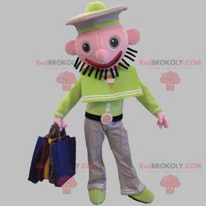 Groen en wit zeeman mascotte met roze kop - Redbrokoly.com