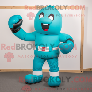 Fantasia de mascote de luva de boxe turquesa com macacão e cintos - Mascotes de boxe - REBROKO_218827 - RedBrokoly.com