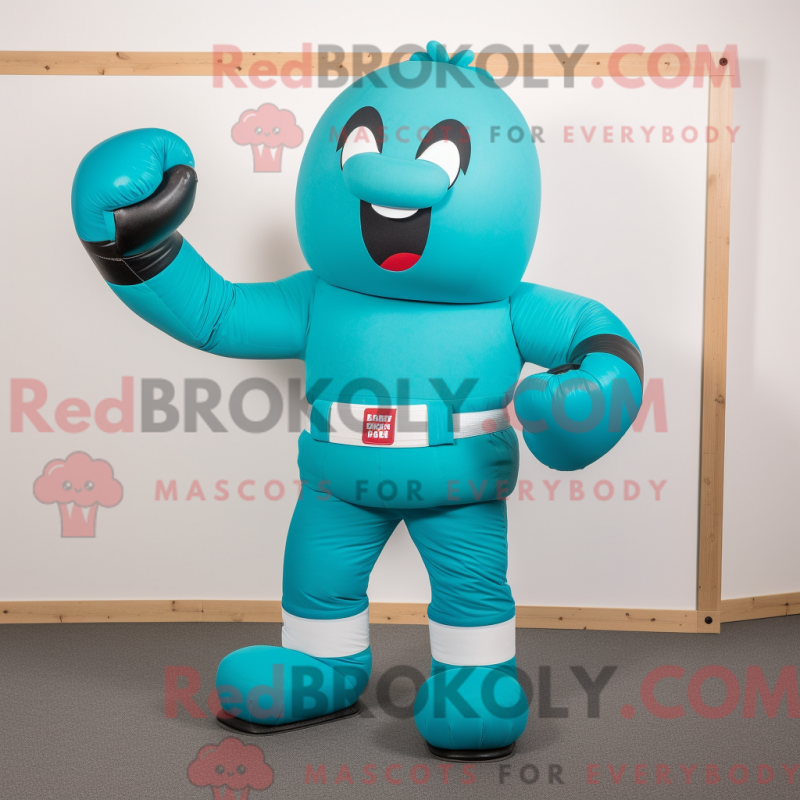 Fantasia de mascote de luva de boxe turquesa com macacão e cintos - Mascotes de boxe - REBROKO_218827 - RedBrokoly.com