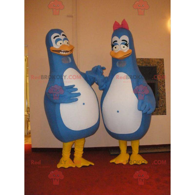 2 mascots of blue and white penguins. Couple mascots -