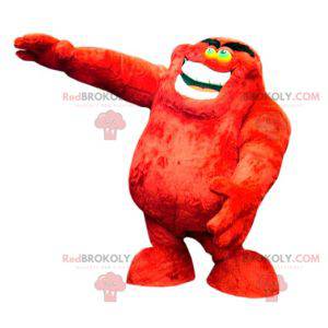 Mascote monstro vermelho peludo macio e engraçado -