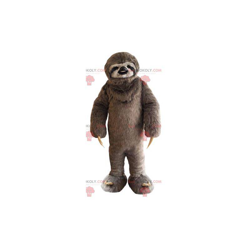 Mascote-preguiça peludo marrom e branco - Redbrokoly.com