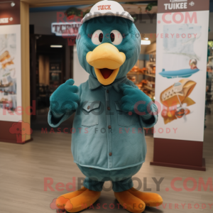 Teal Turkey mascot costume...