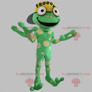 Giant green frog mascot with yellow dots - Redbrokoly.com