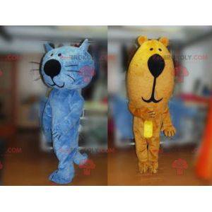 2 maskotki - niebieski kot i niedźwiedź brunatny -