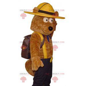 Mascote do urso pardo com roupa de explorador - Redbrokoly.com