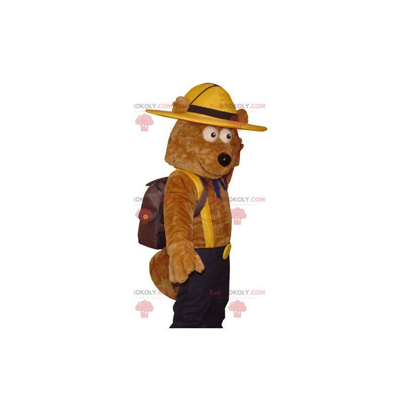 Mascotte d'ours marron en tenue d'explorateur - Redbrokoly.com