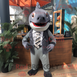 Gray Shark maskot kostume...