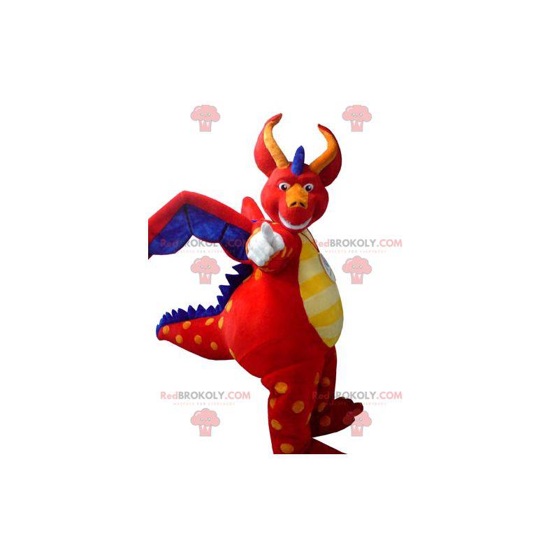 Kæmpe rødblå og gul drage maskot - Redbrokoly.com