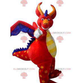 Mascotte de dragon rouge bleu et jaune géant - Redbrokoly.com