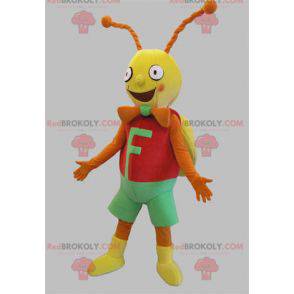 Mascote borboleta gafanhoto vermelho amarelo, laranja e verde -