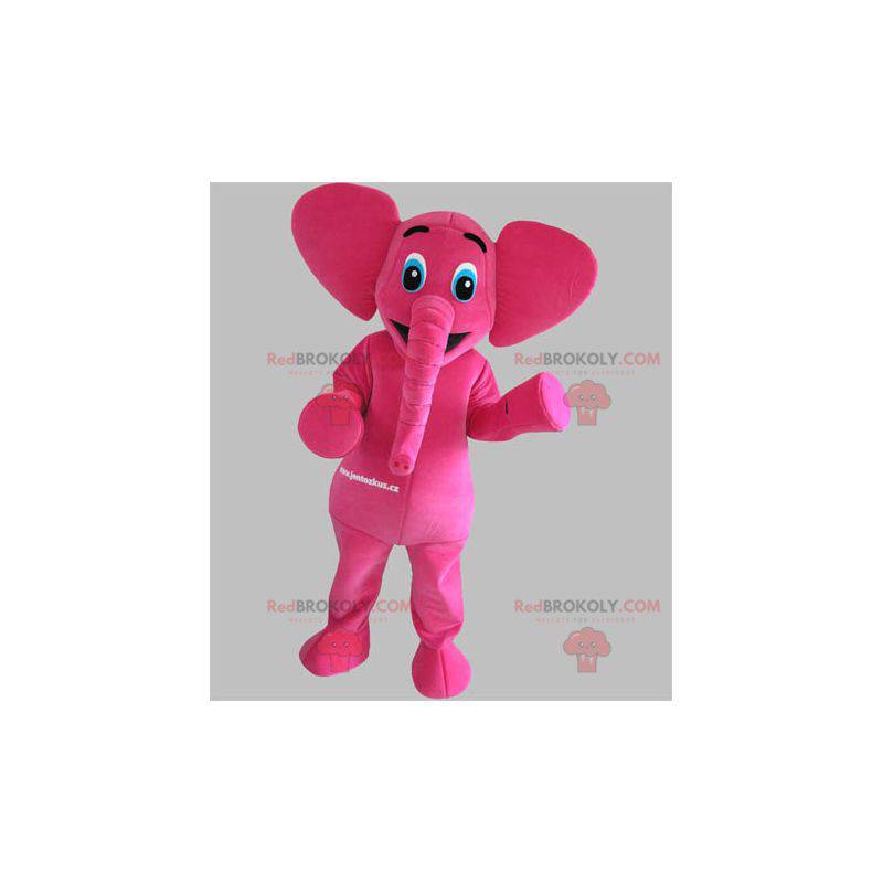 Pink elefant maskot med blå øjne - Redbrokoly.com