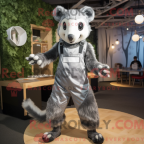 Fantasia de mascote de texugo prateado com macacão e meias-calça - Mascotes Texugo - REBROKO_219028 - RedBrokoly.com