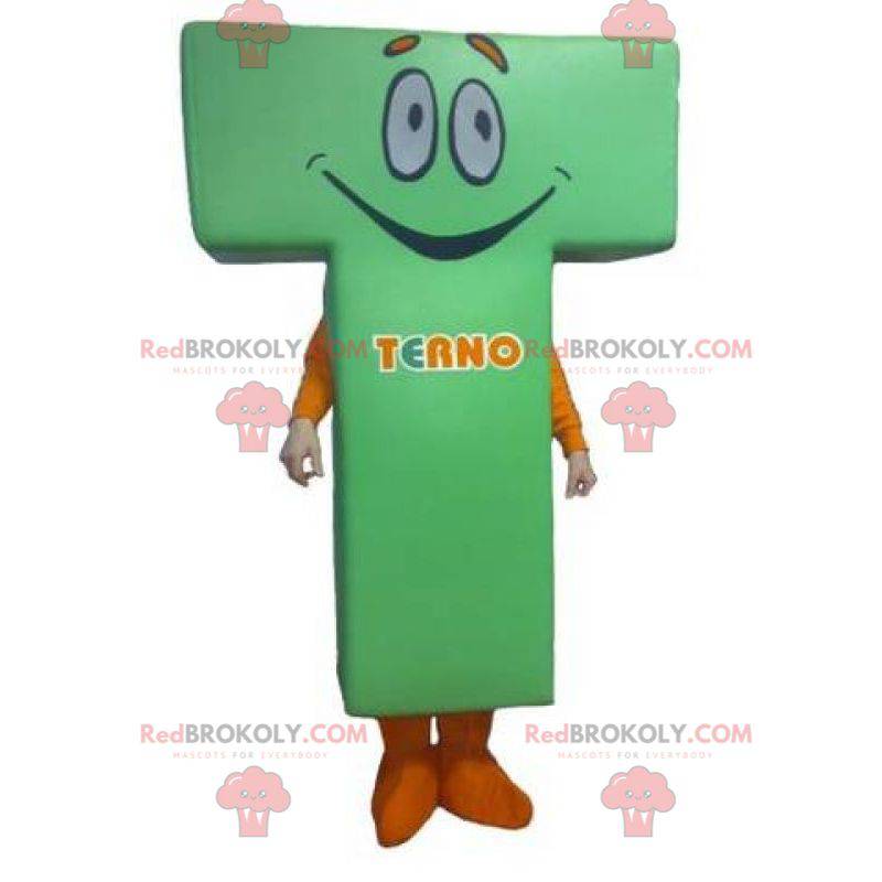 Grön och orange bokstaven T-formad maskot - Redbrokoly.com