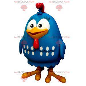 Mascot gallina gigante pájaro azul, blanco y rojo -