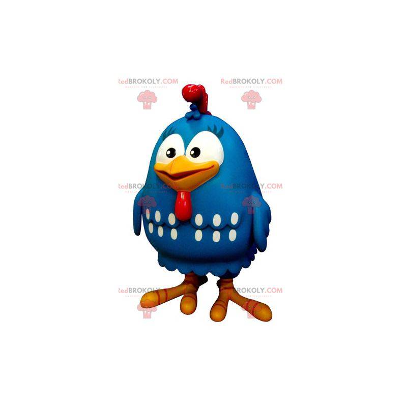 Mascot gallina gigante pájaro azul, blanco y rojo -