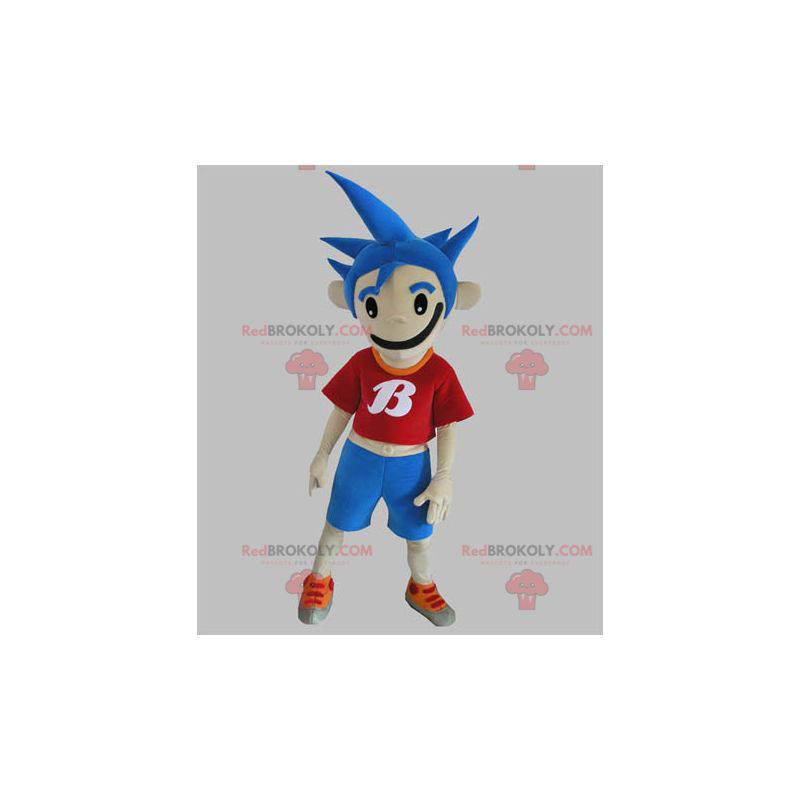 Mascotte de garçon avec les cheveux bleus - Redbrokoly.com