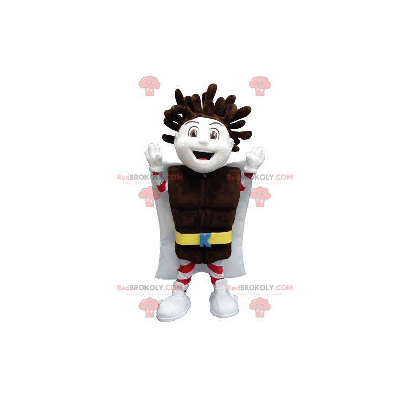 Kapo Chocolate Boy Maskottchen mit einem Schokoriegel -