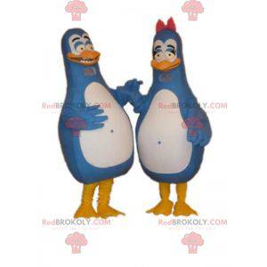 2 mascots of blue and white penguins. Couple mascots -