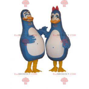 2 mascots of blue and white penguins. Couple mascots -