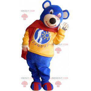 Mascot liten blå bjørn iført et rødt skjerf - Redbrokoly.com