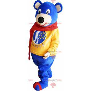 Mascot lille blå bjørn iført et rødt tørklæde - Redbrokoly.com