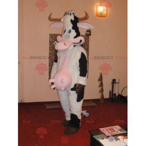 Mascot vaca blanca y rosa negra con ojos azules - Redbrokoly.com