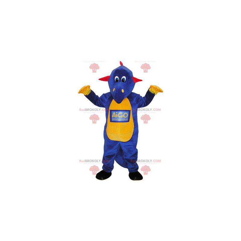 Mascotte de dinosaure violet jaune et rouge - Redbrokoly.com