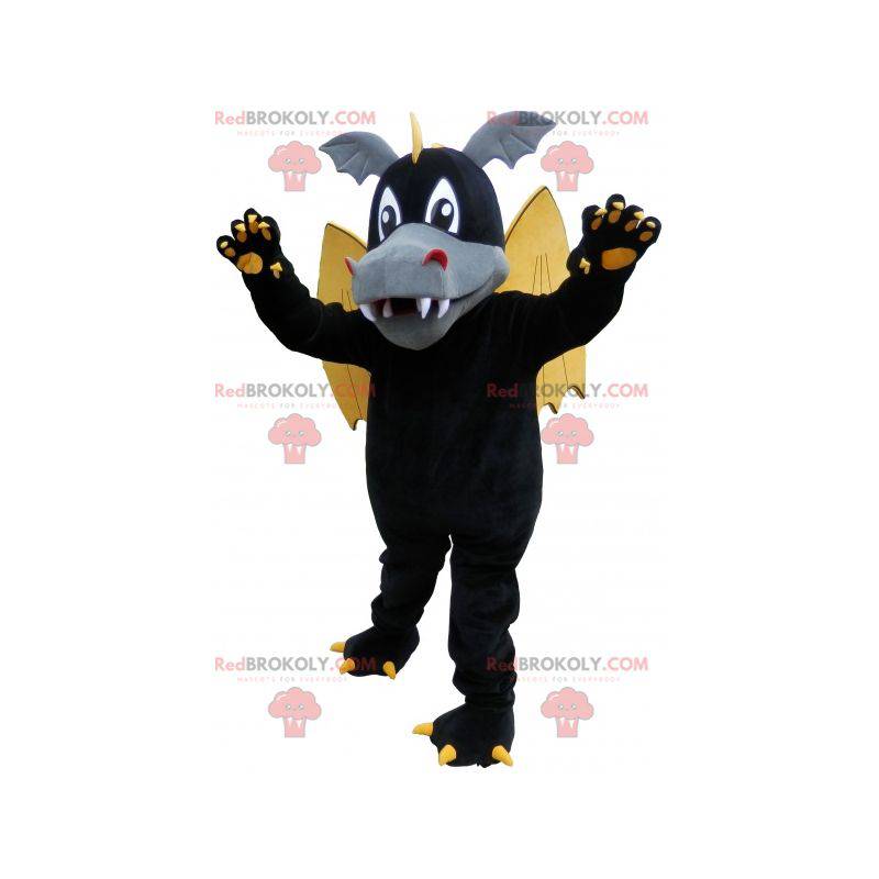 Schwarz geflügeltes Drachenmaskottchen mit Ohren und Krallen - Schwarz geflügeltes Drachenmaskottchen mit Ohren und Krallen -