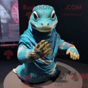 Turquoise Python-mascottekostuum gekleed met een Rash Guard en Wraps - Python-mascottes - REBROKO_219367 - RedBrokoly.com