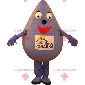 Mascote gigante e sorridente de gota d'água roxa -