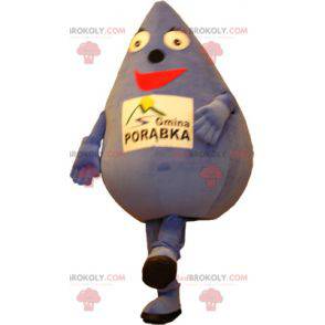 Mascotte viola gigante e sorridente della goccia d'acqua -