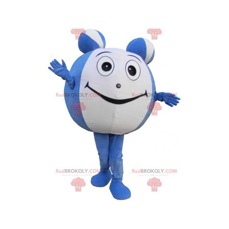 Mascot gigantisk blå og hvit ball. Rund maskot - Redbrokoly.com