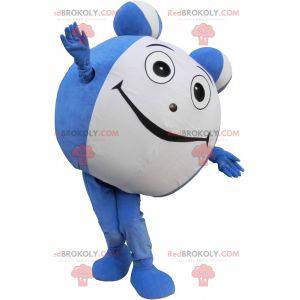 Bola gigante de mascote azul e branca. Mascote redondo -