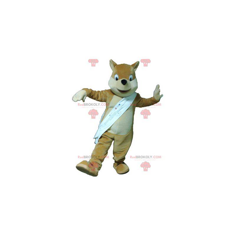 Mascote raposa castanho claro bege e branco - Redbrokoly.com