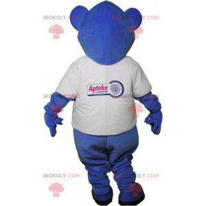 Mascota del oso de peluche azul con una camiseta -