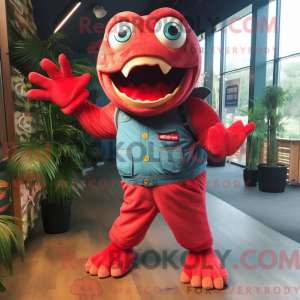 Rød Piranha maskot kostume...
