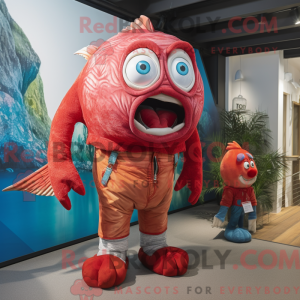 Rød Piranha maskot kostume...