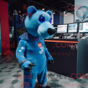 Figura de máscara de tapir azul com macacão e macacão - Mascotes Tapir - REBROKO_219646 - RedBrokoly.com