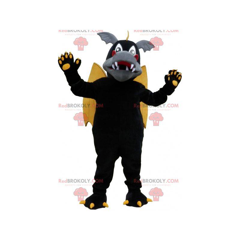 Mascotte de dragon ailé noir gris et jaune - Redbrokoly.com