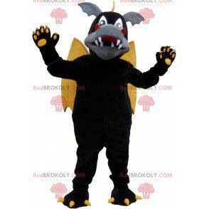 Geflügeltes Drachenmaskottchen schwarz grau und gelb -