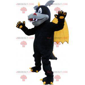 Mascotte de dragon ailé noir gris et jaune - Redbrokoly.com