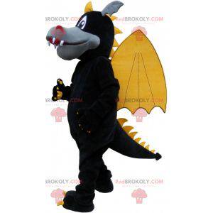 Geflügeltes Drachenmaskottchen schwarz grau und gelb -