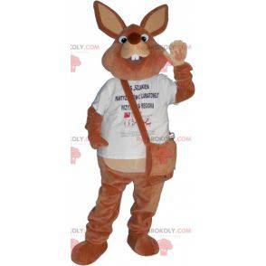 Mascotte de lapin marron géant avec une sacoche - Redbrokoly.com