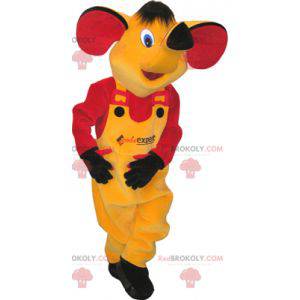 Mascote elefante amarelo vestido de amarelo e vermelho -