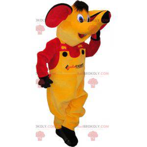 Mascotte elefante giallo vestita di giallo e rosso -